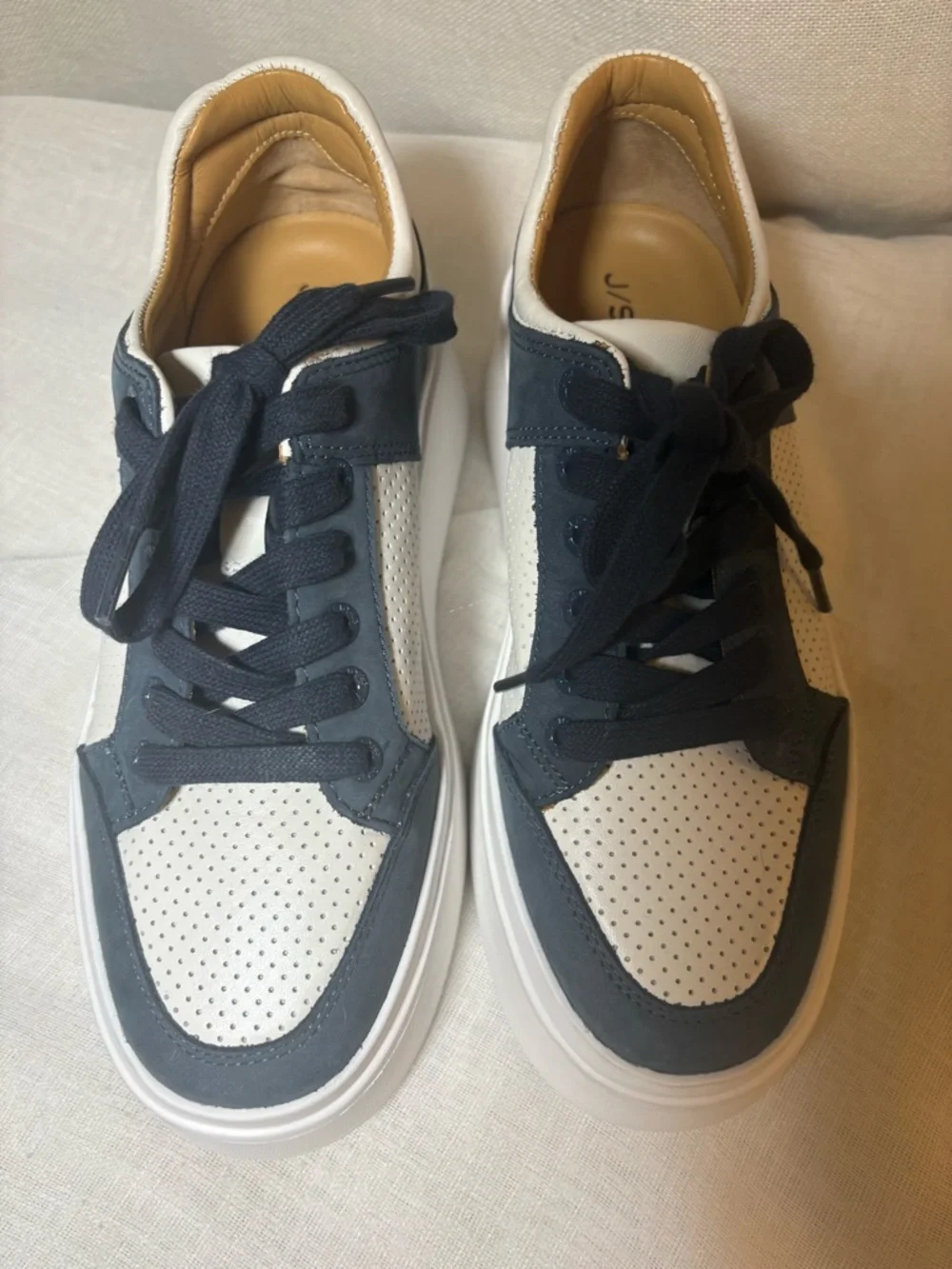J/Slides NYC Platform Sneakers Leather Navy White Star Sole Size 8 NEW